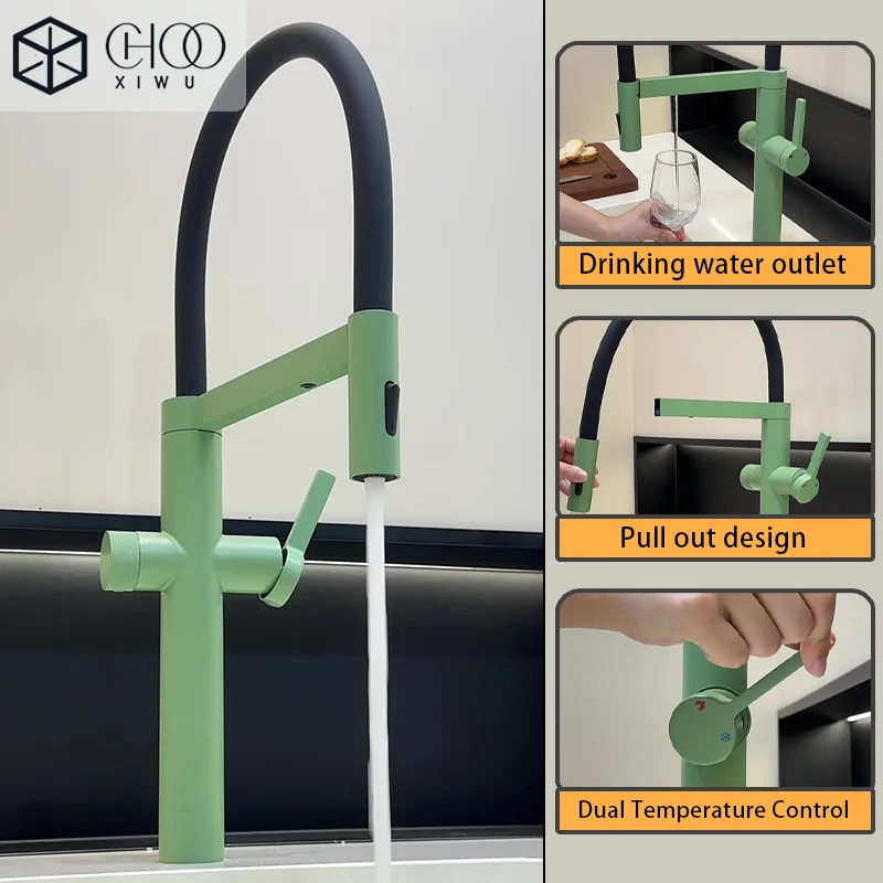 High end black brass kitchen faucet magnetic suction design 2 function single handle cold and hot dual control sink faucet