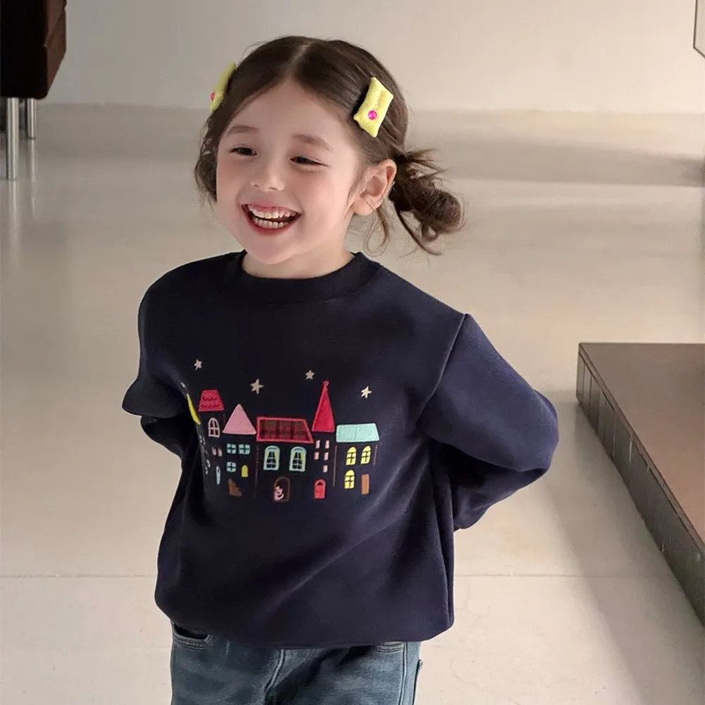 سويت شيرت للأطفال البنات ملابس لطيفة على شكل منزل صغير مطرز بغطاء للرأس مضاف من الصوف الدافئ مع قلنسوة للأطفال #5