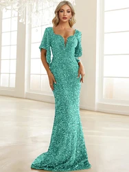 Lucyinlove Elegant Sequin Green Maxi Dress long luxury 2024 V Neck Mermaid Evening Night Long Wedding Party Cocktail Dress Prom