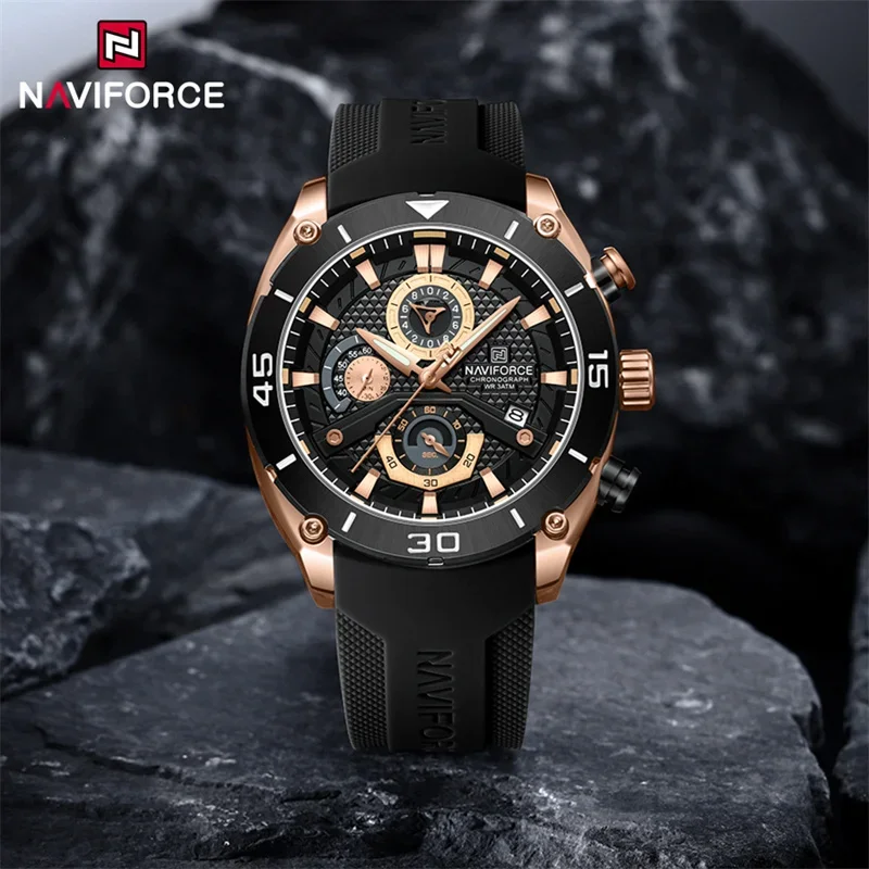 NAVIFORCE New Design Men\'s Quartz Watch Fashion Luxury Waterproof Calendar Wristwatch Silicone Band Lumoinous Clock Reloj Hombre