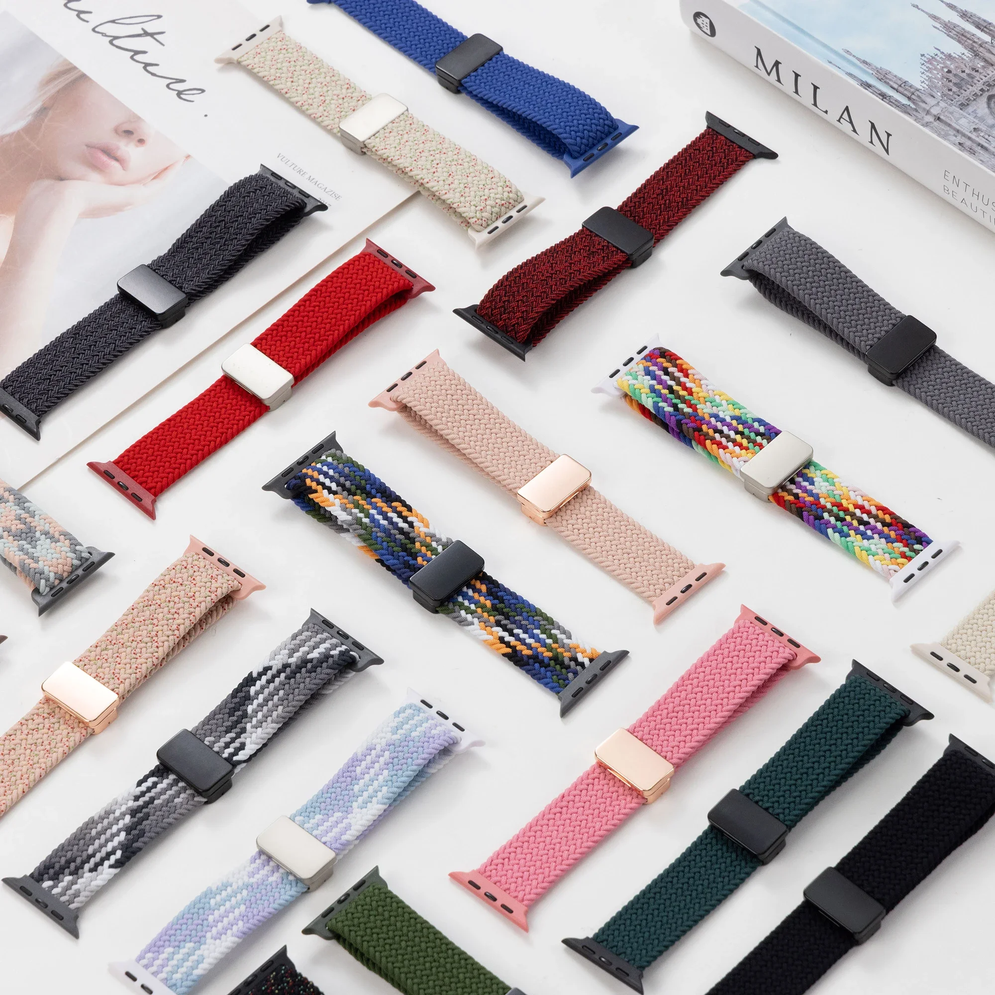 Нейлоновый ремешок с плетеной петлей для Apple Watch Ultra 2 49 мм 46 мм 42 мм 45 мм 41 мм Магнитный браслет Iwatch 10 9 8 7 6 5 SE 40 44 мм Ремешок