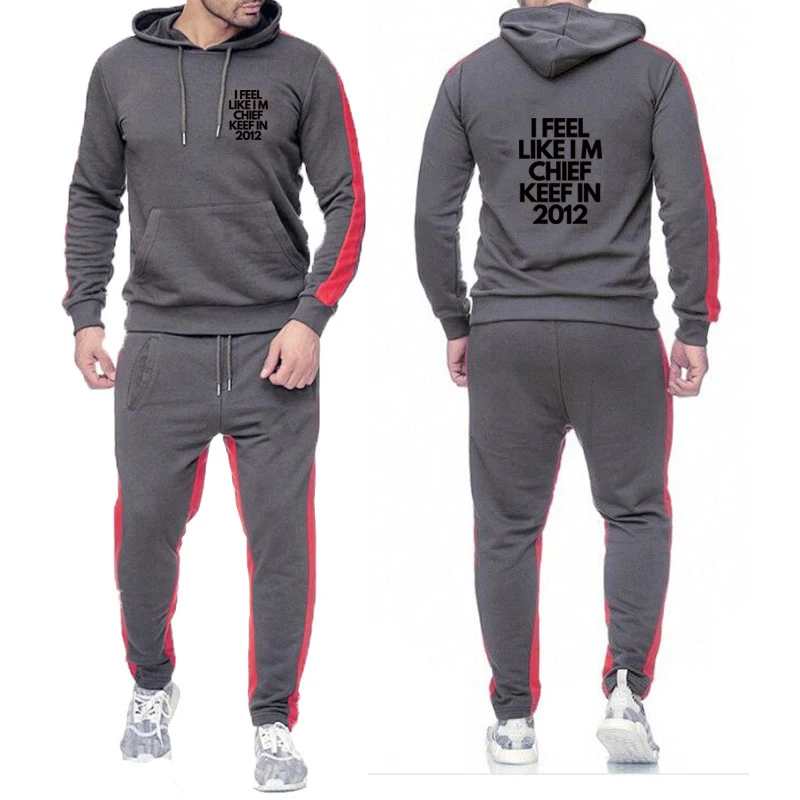 

2025 Spring And Autumn Man's Anime I Feel Like I'm Chief Keef in 2012 Logo Print Hooded Handsome Hoodies Sports Pants Suits