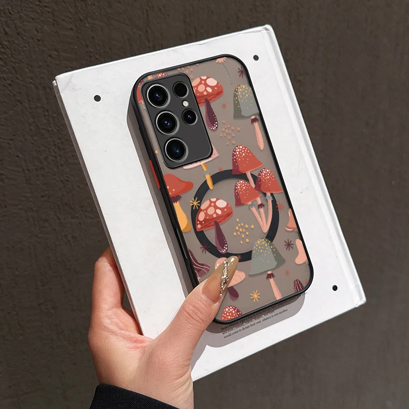 電話ケースサムスンギャラクシー S23 FE S24 プラス S22 + S25 + S20 ウルトラ S21 キノコ用マグセーフ磁気ワイヤレス充電カバー