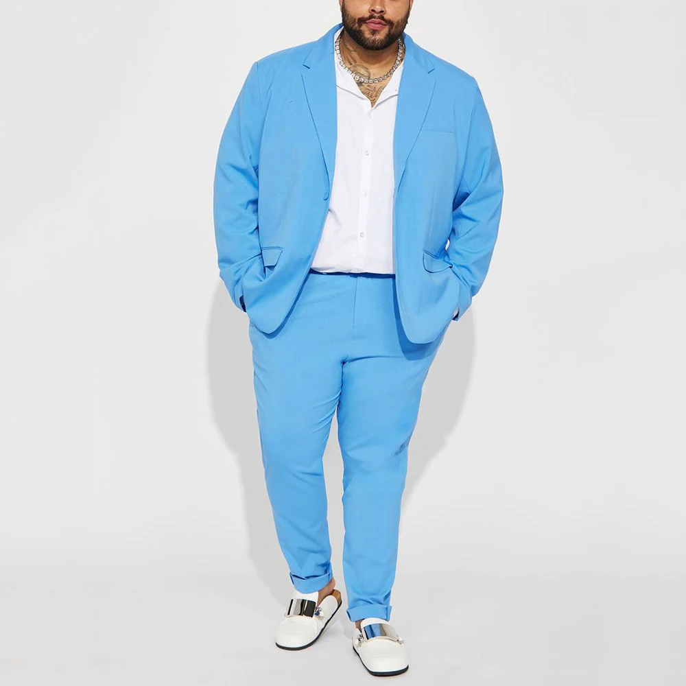 

Oversized Suits for Men Single Breasted 2 Pieces Blue Jacket Pants Male Clothing Banquet Wedding Business Party Costume Homme