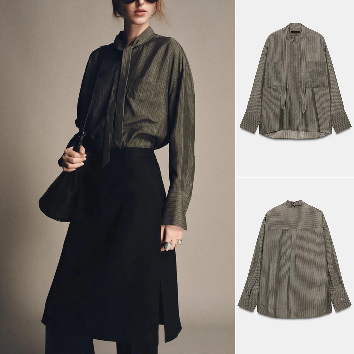 Autumn Winter New Women's Simple Sle Asymmetric Hem round Ne Long Sve ket Decor  Knot irt Polyester Fiber