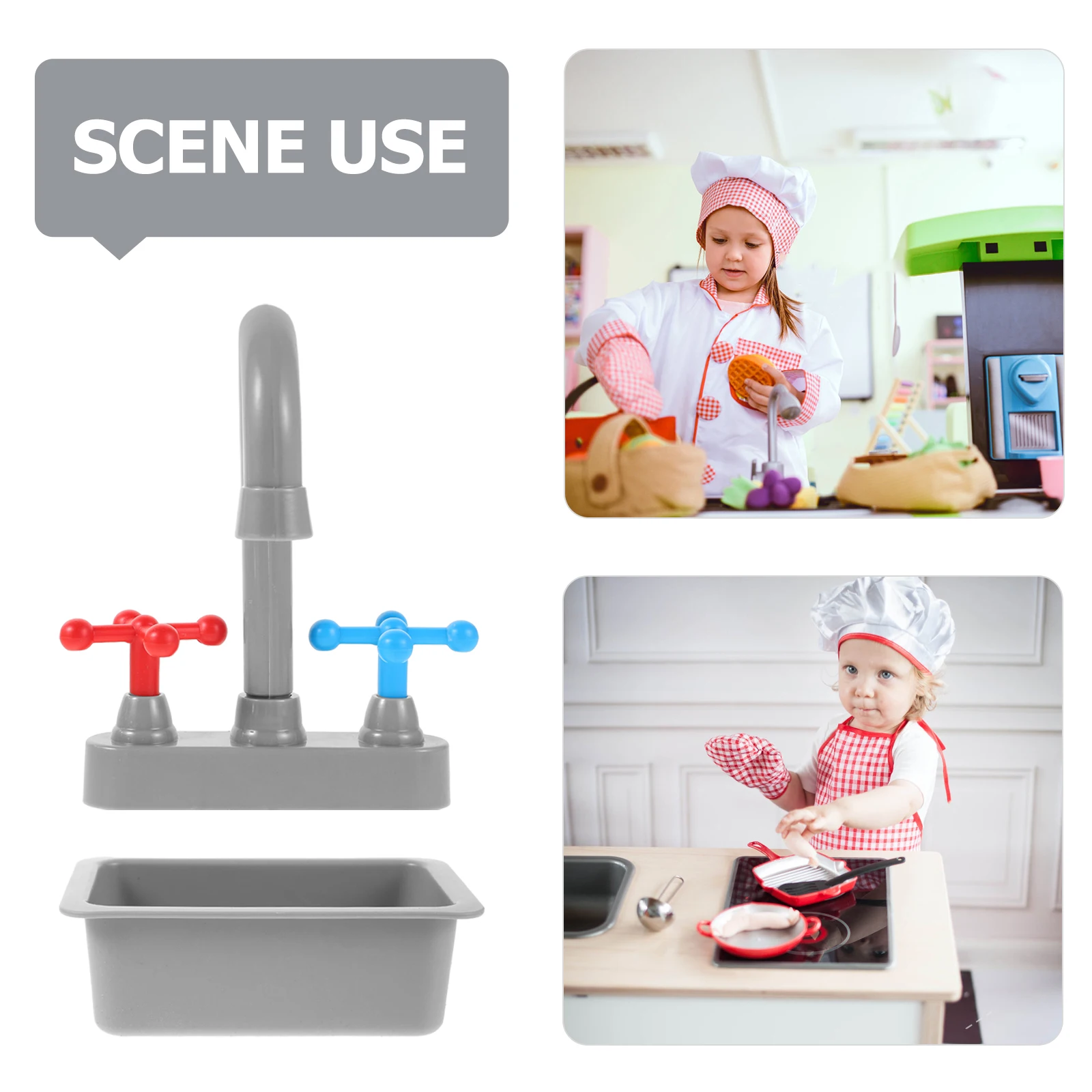 1 set 1 Set Realistic Kitchen Faucet Small Sink Kids Pretend Basin Durable Dishwasher Role Play Accessories
