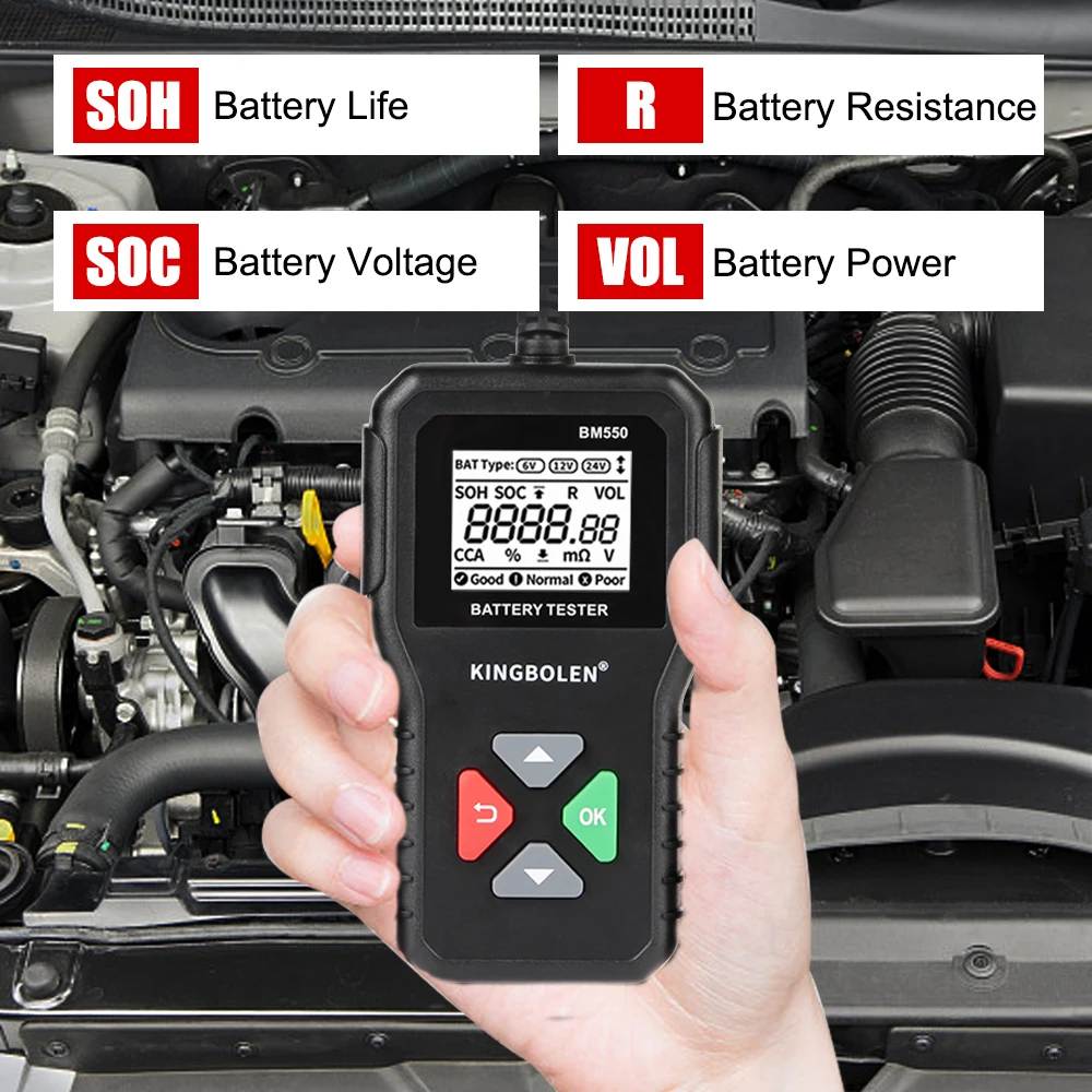 Sistema batteria Rileva 100-2000 CCA Accessori auto Tester batteria auto Analizzatore batteria auto 6V 12V 24V BM550 Strumento batteria auto