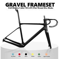 CW New Carbon Gravel Frame 700C*45C Bike Frame BB386 Gravel Frame Disc Gravel Frameset Gravel Fork  Gravel Bike Handlebar