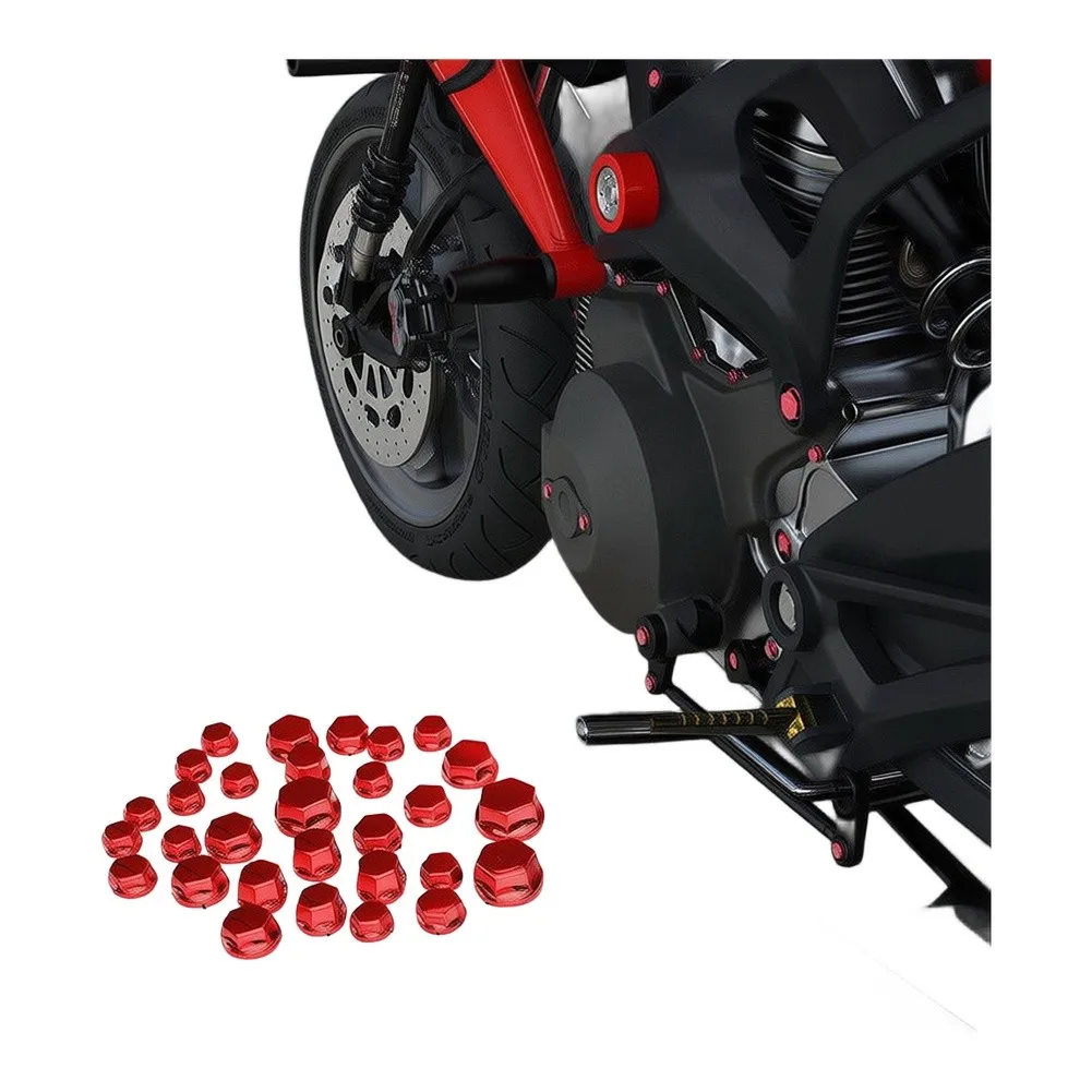 Accessories Rear Right Front Socket Screw Covers Hexagon Motorcycle Red 30pcs/Set ABS Plastic Electroplated for surface