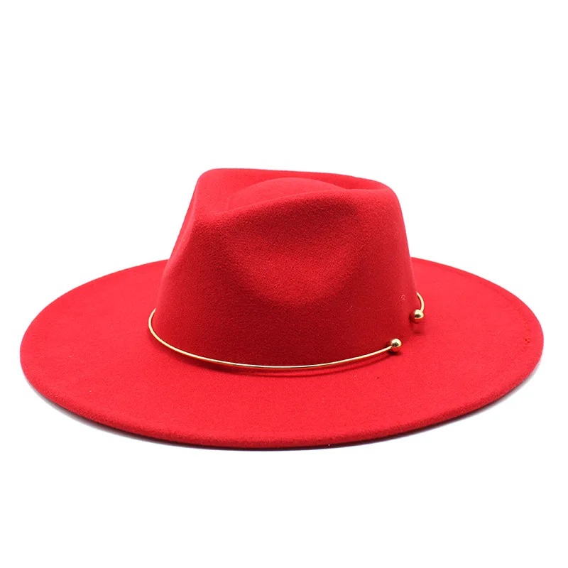 9.5cm brim fedora large wide brim jazz hat women pure color imitation woolen fedora hat men fashion Panama hat wedding hat