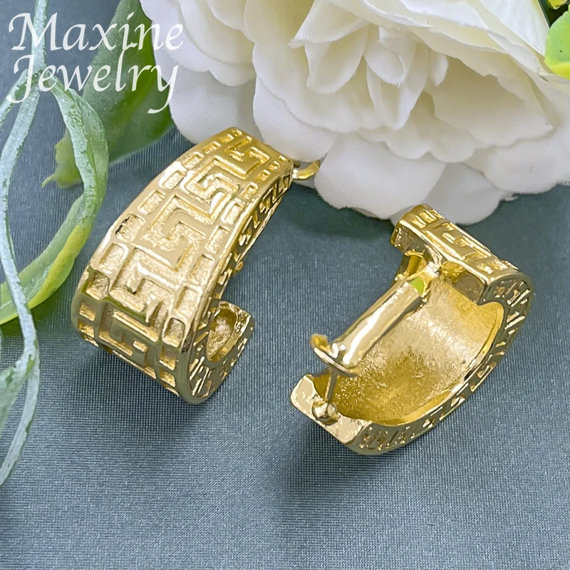 Dubai Trendy 24K Gold Plated Earrings Jewelry Set for Women Luxury Circle Hoop Earring Wedding Anniversary Accessories Gifts