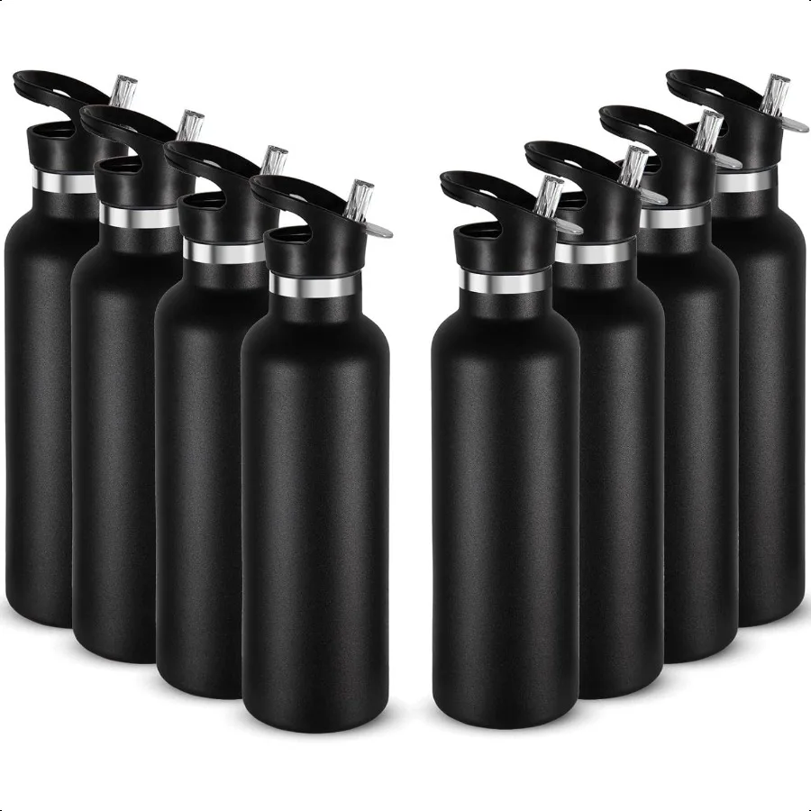 

Изолированные бутылки для воды на 24 унции, 8 упаковок, спортивная бутылка из нержавеющей стали с двойными стенками и соломенной крышкой, металлическая чашка, многоразовые термосы с