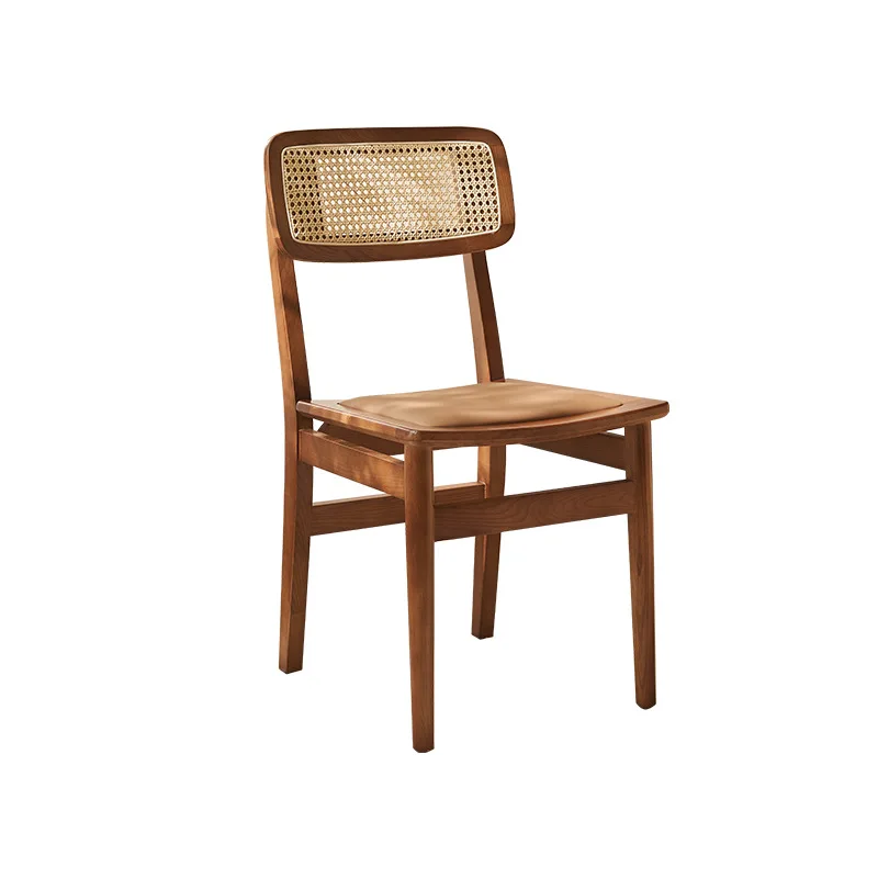 

Rattan Dining Chair Medieval Wabi Wind Household Solid Wood Back Leisure Chair Homestay Hotel Rattan Furniture