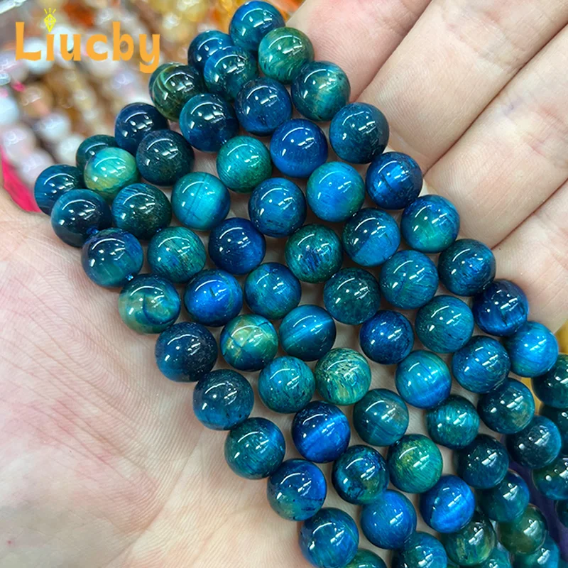 Natursteinperlen in Blau-Mischfarben mit Tigeraugen-Effekt für Schmuckherstellung, DIY-Armbänder, Zubehör, 15 Fuß, Großhandel, 6/8/10/12mm – Detail 4