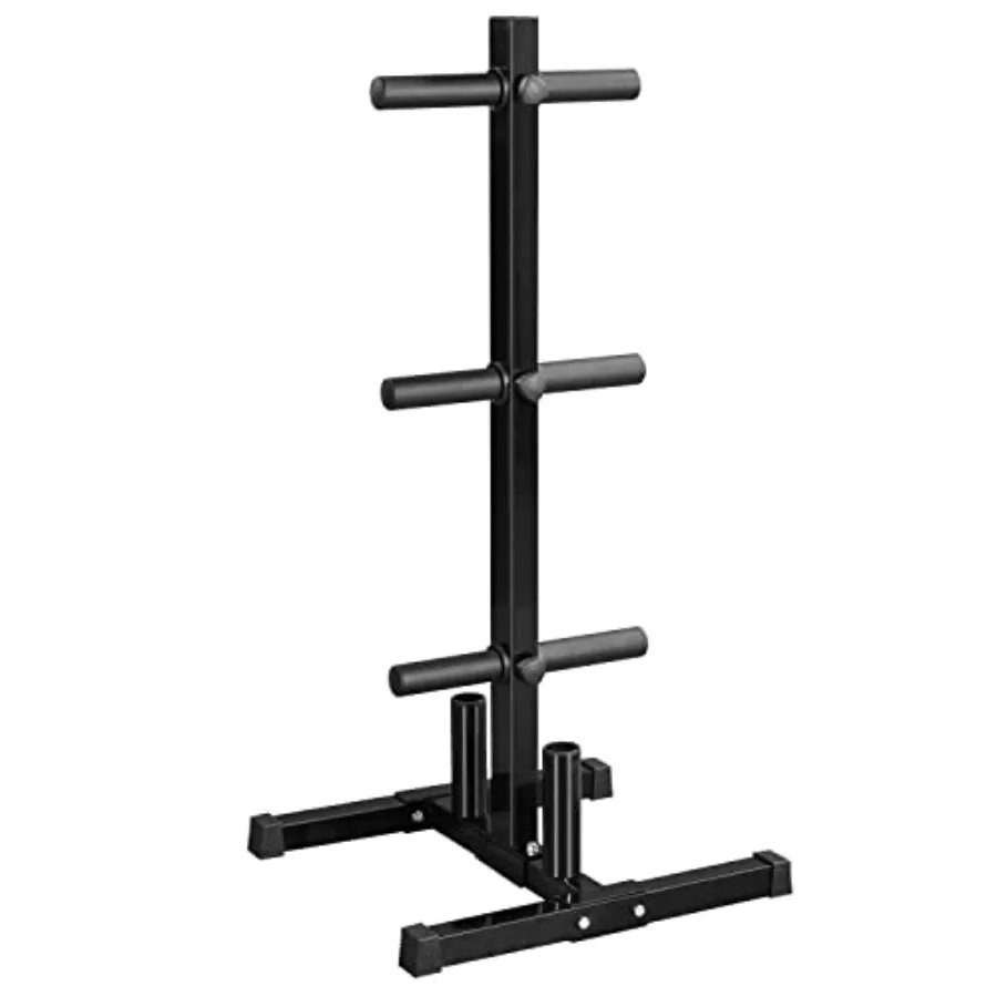 Placa de barra de 2 pulgadas y estante para mancuernas, soporte de placa de parachoques de peso olímpico de árbol con 2 soportes de barra en negro para almacenamiento de gimnasio en casa