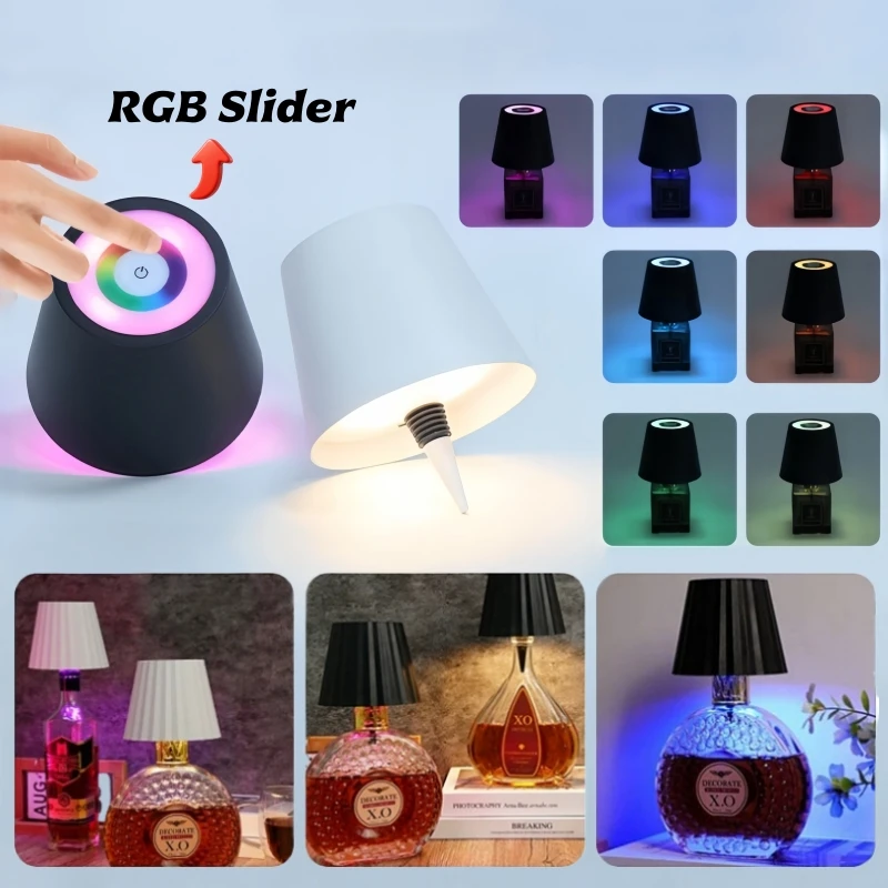 RGB Wireless LED Wine Bottle Lamp USB Rechargeable Dimmable Table Lamp With Touch Sensor Switch Bedroom Wedding Decor Desk Light
