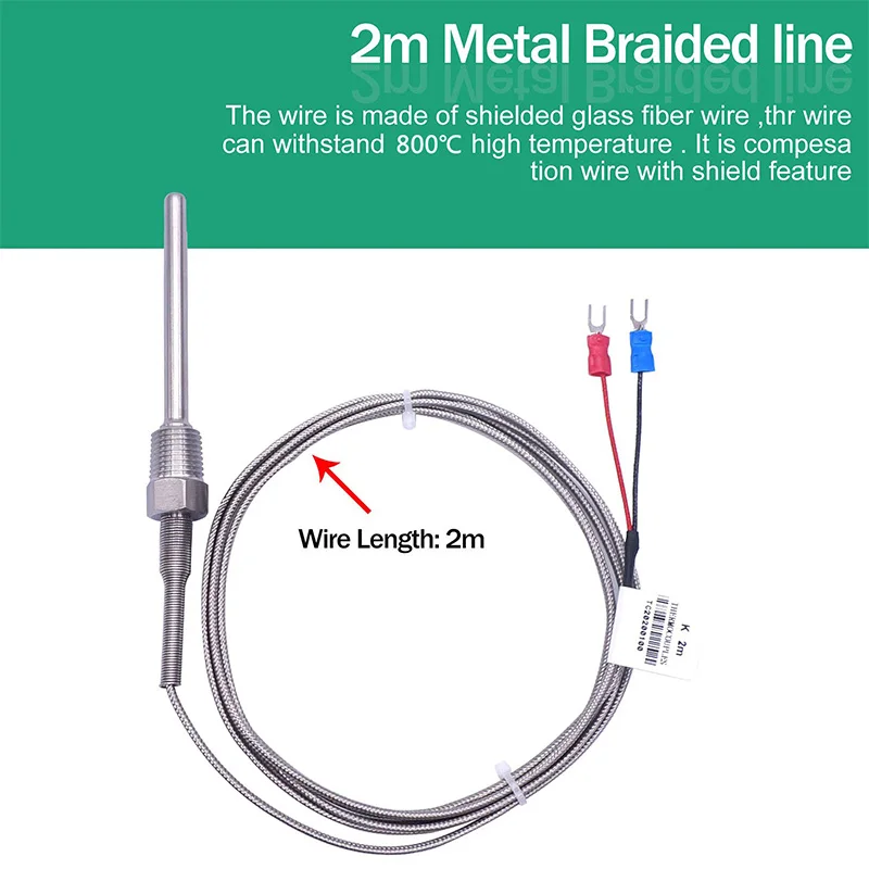 800°C Temperature Sensor M6~27M /NPT 1/8~3/4Thread Stainless Steel Probe K /PT100 Type Thermocouple Tube Temperature Controller