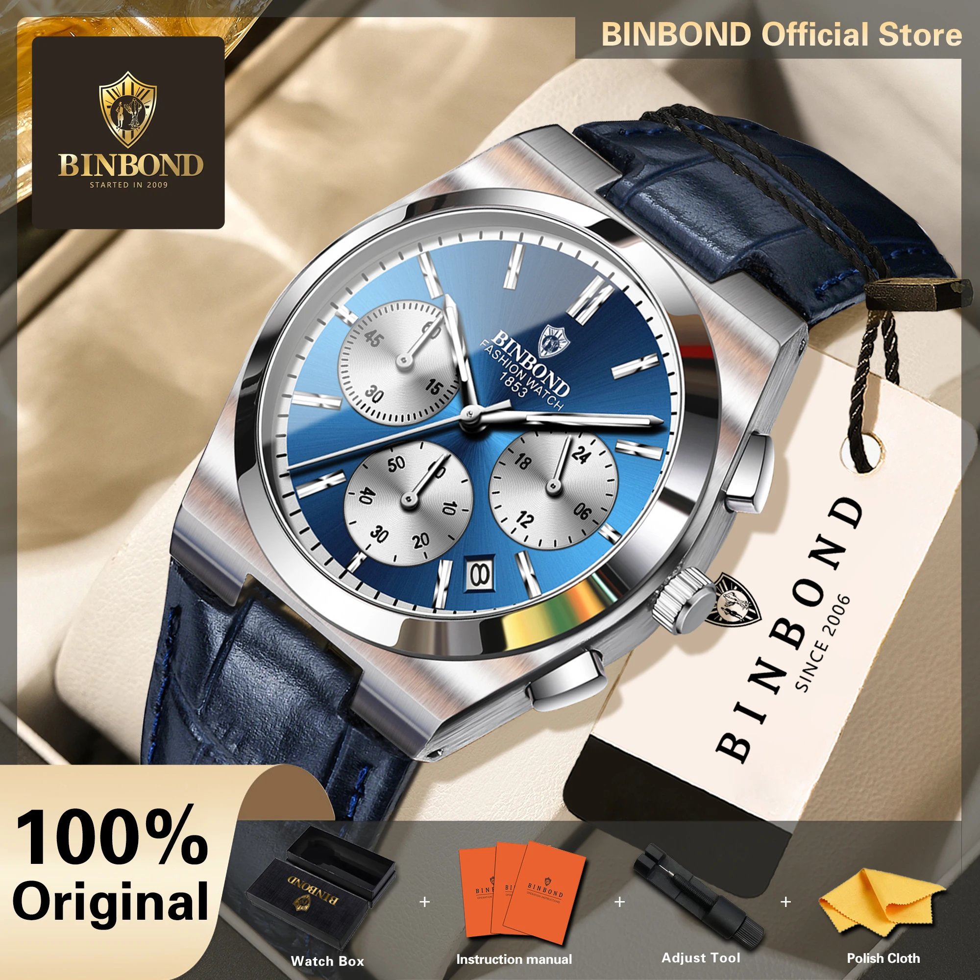 Smartwatch Luxury Watches For Men - BINBOND Işıklı Kronograf Erkek Saati Kuvars
