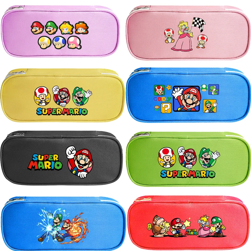 Super Mario Bros Pencil Cases Princess Peach Luigi Cartoon Character Pattern Printed Kawaii Stationery Back To School Party Gift