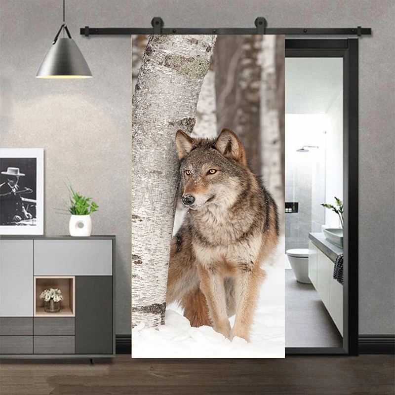 3D Entry Wardrobe Door Sticker Black Labrador Puppy Male lion Wolf Vinyl Waterproof Self-Adhesive