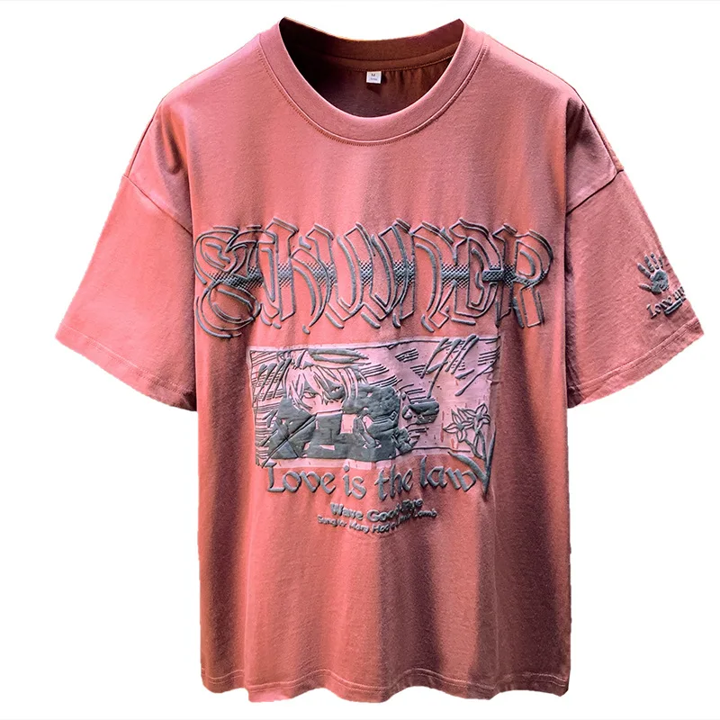 Summer American printed short sleeved men's T-shirt 2025 trend loose oversized top casual thin clothing men