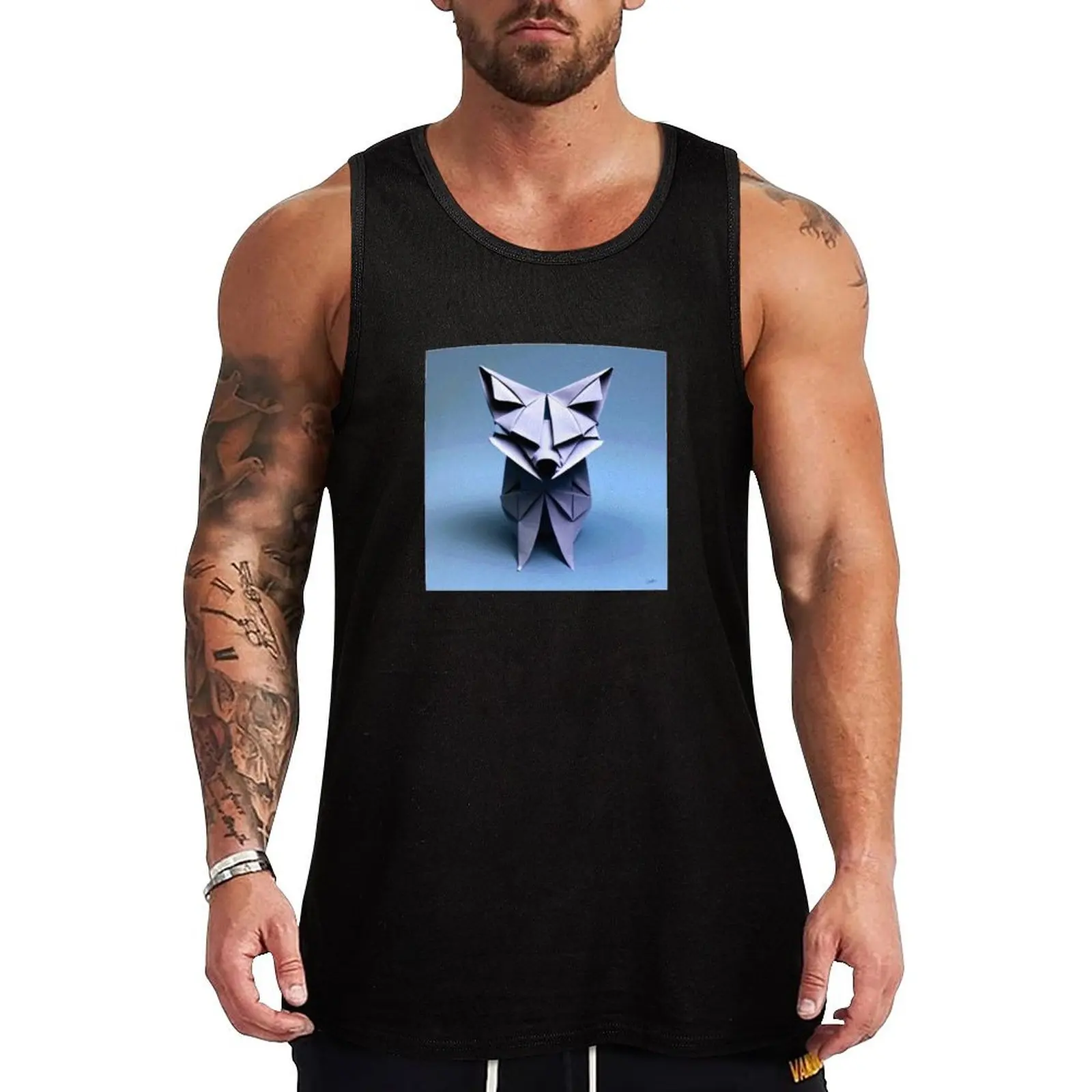 ORIGAMI FOX #001 (FRAMED) Tank Top Men's clothes mens clothing