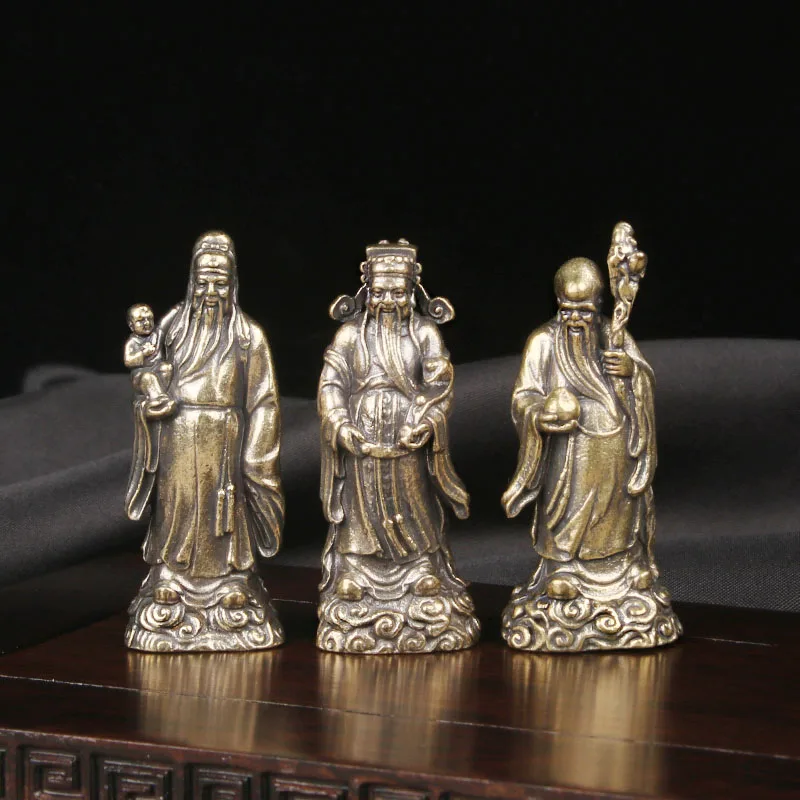 Brass Table Decoration Of "Fu Lu Shou" And Copper Sculpture Of The "Fu Lu Shou Star" Deity Home Decor