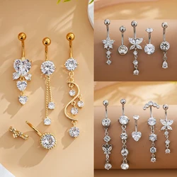 4-7pcs/Lot Belly Button Ring Sets Stainless Steel Heart Dangled Navel Belly Piercing Nombril for Women Mixed Belly Rings Jewelry