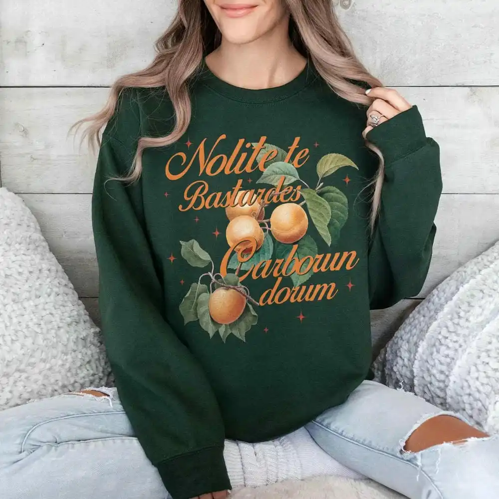 Damski sweter vintage Fourth Wing Merch, prezent dla miłośniczek książek, Nolite Te Bastardes Carborundorum, swetry Y2K, śmieszna bluza, odzież uliczna