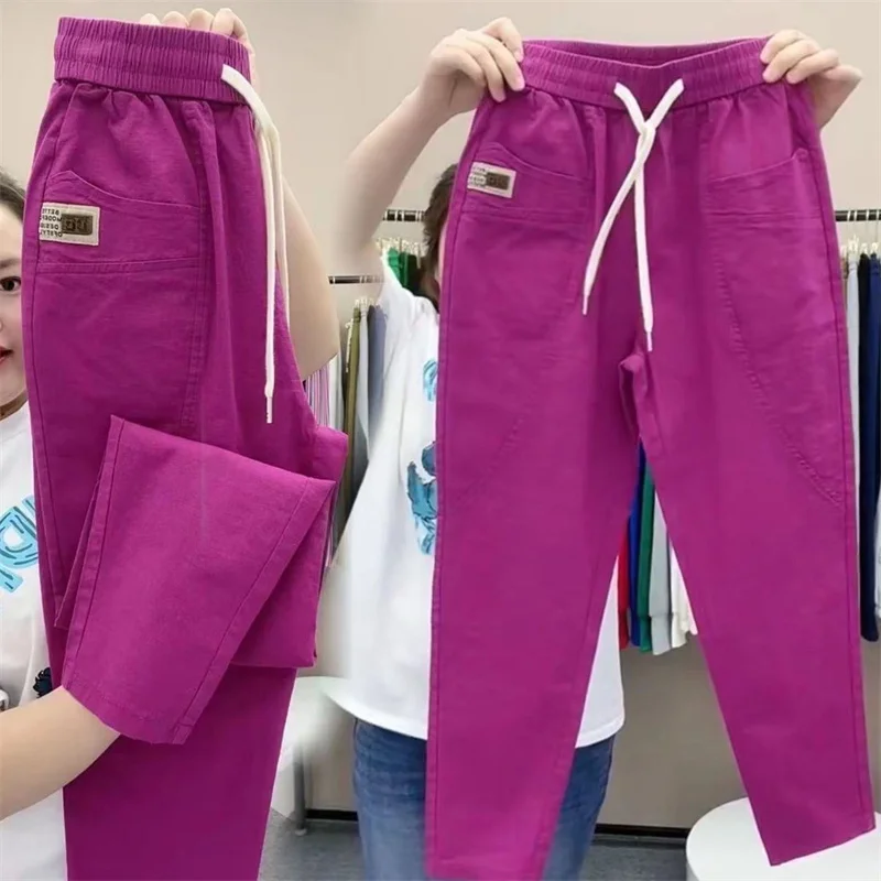 Spring Summer Women's Harem Pants High Waist Straight Casual All-match Pants Women Fashion Loose Cotton linen Trousers Female