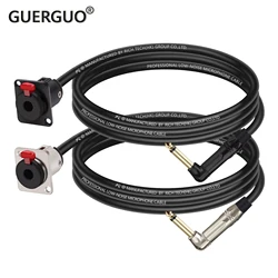 D-Type 6.35mm Female Panel Mount to 6.35/6.5MM Gold-Plate 90 Degree Mono Jack Cable 1/4