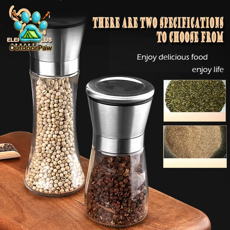 Adjustable Pepper Grinder Mill - Refillable for Coarse to Fine Grind, 304 Stainless Steel & Glass for Pepper, Salt, Spices