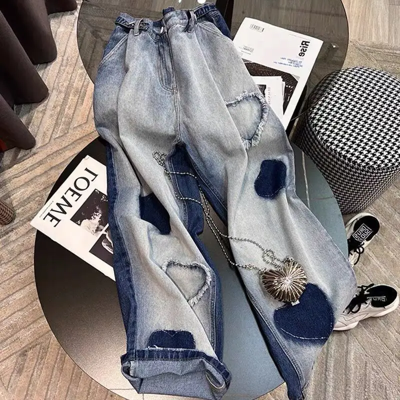 

Love wide-leg jeans women's autumn and winter new fashion design sense niche loose mopping high waist straight women jeans