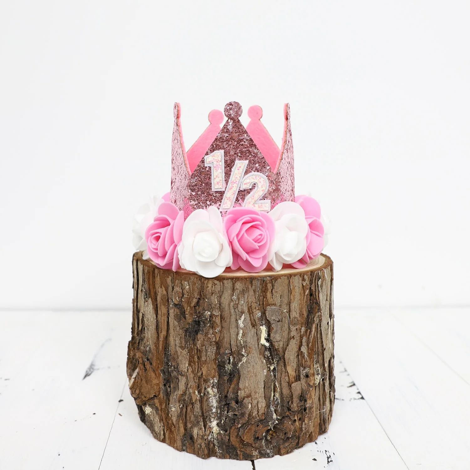 1 Stück Geburtstags-Kronenhut-Dekoration, rosa, weißer und goldener Glitzer, Foto-Requisite, Partyzubehör, Prinzessinnen-Thema-Party-Dekoration – Detail 4