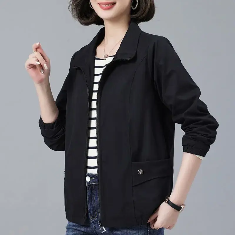 2023 Autumn Women's Short Coat Korean Version Loose Fashion Simple Casual Versatile Solid Color Stand Neck Jacket Top