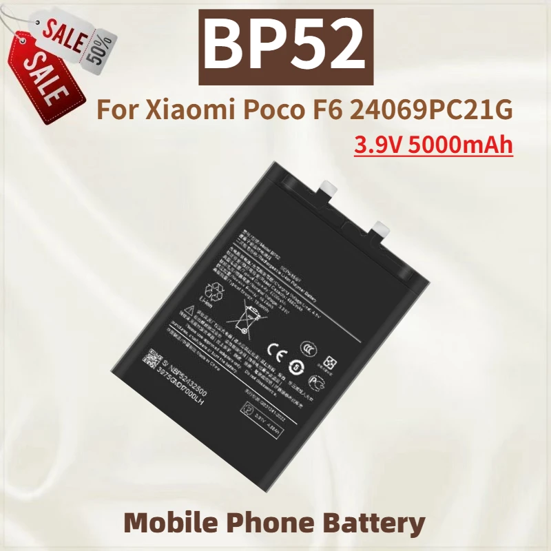 

High Quality BP52 Phone Battery 3.9V 5000mAh For Xiaomi Poco F6 24069PC21G Brand New Replacement Battery
