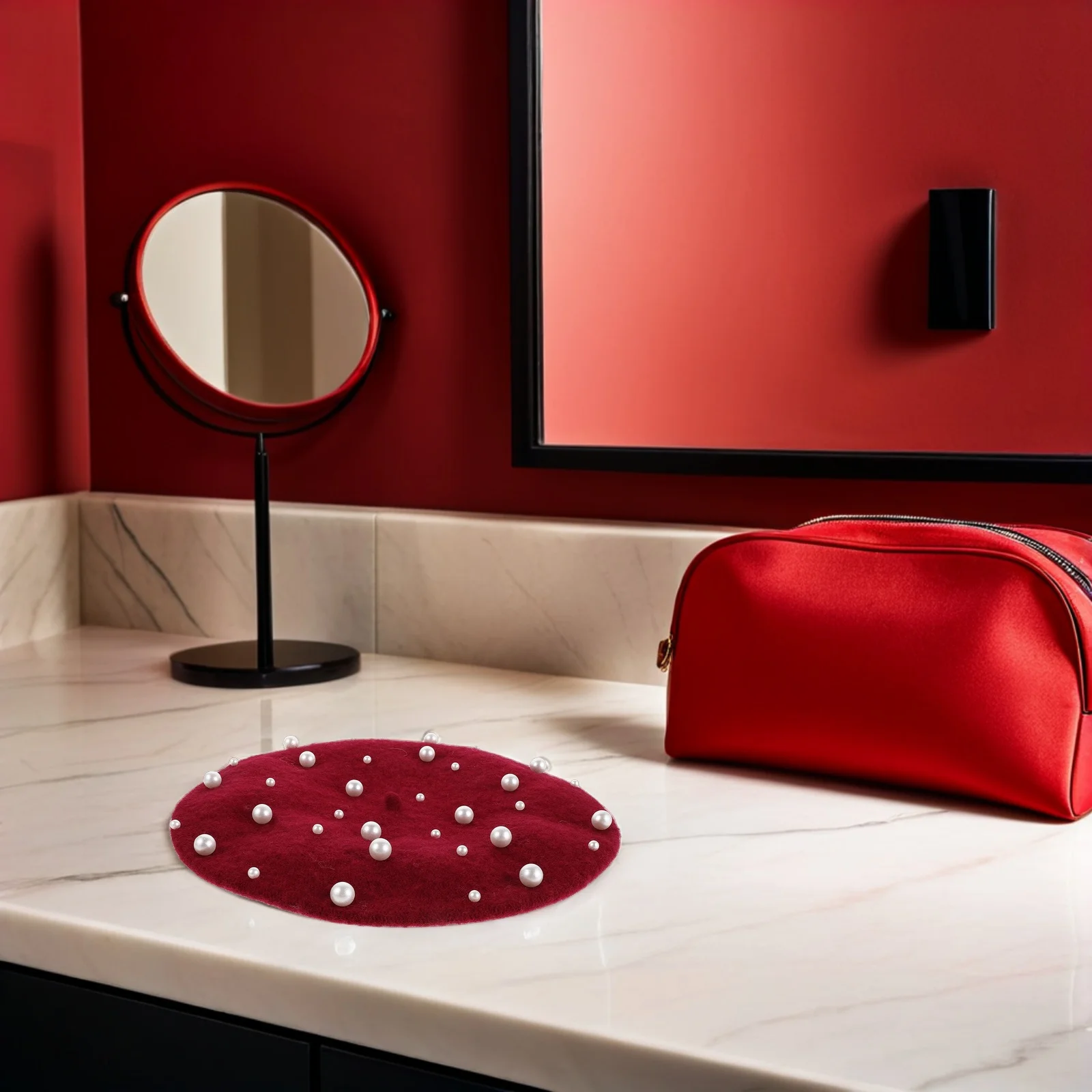 

Faux Pearl Beret Cap Women's Imitation Pearl Accent Beret Classic French Style Vintage Look Party Casual Wear Year-Round