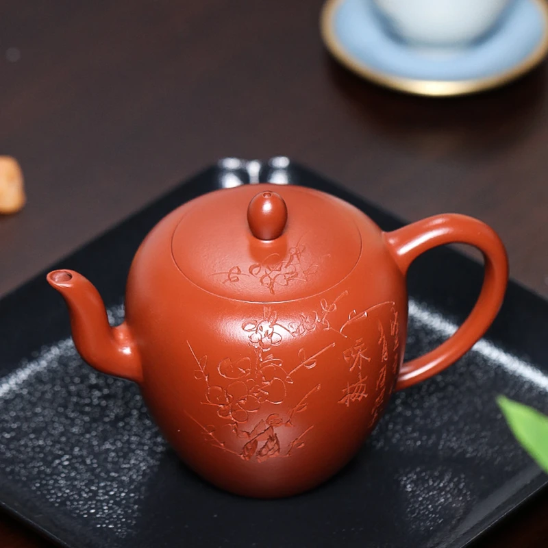 wholesales true yixing zisha tea pot full handmade carved beauty shoulder pots Chinese character wintersweet embossed dahongpao