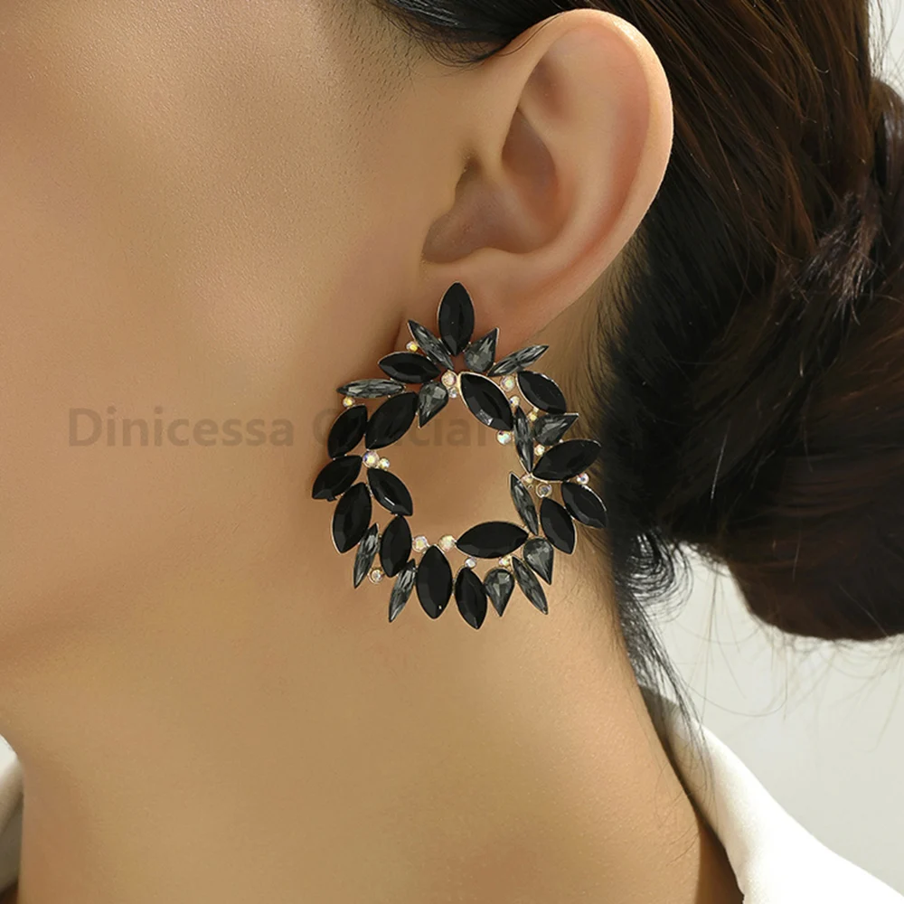 Bohemian Colorful Crystal Metal Hollow Big Dangle Earrings For Women Trend Luxury Particular Classic Party Jewelry Accessories