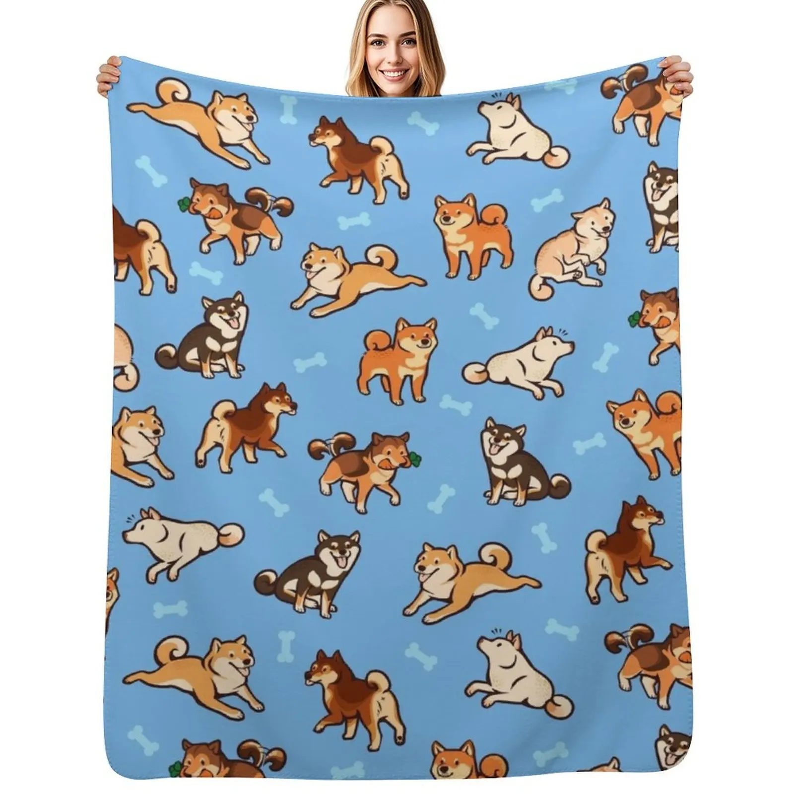 

shibes in light blue Throw Blanket Soft Warm Blanket Gift for Men Women Adults