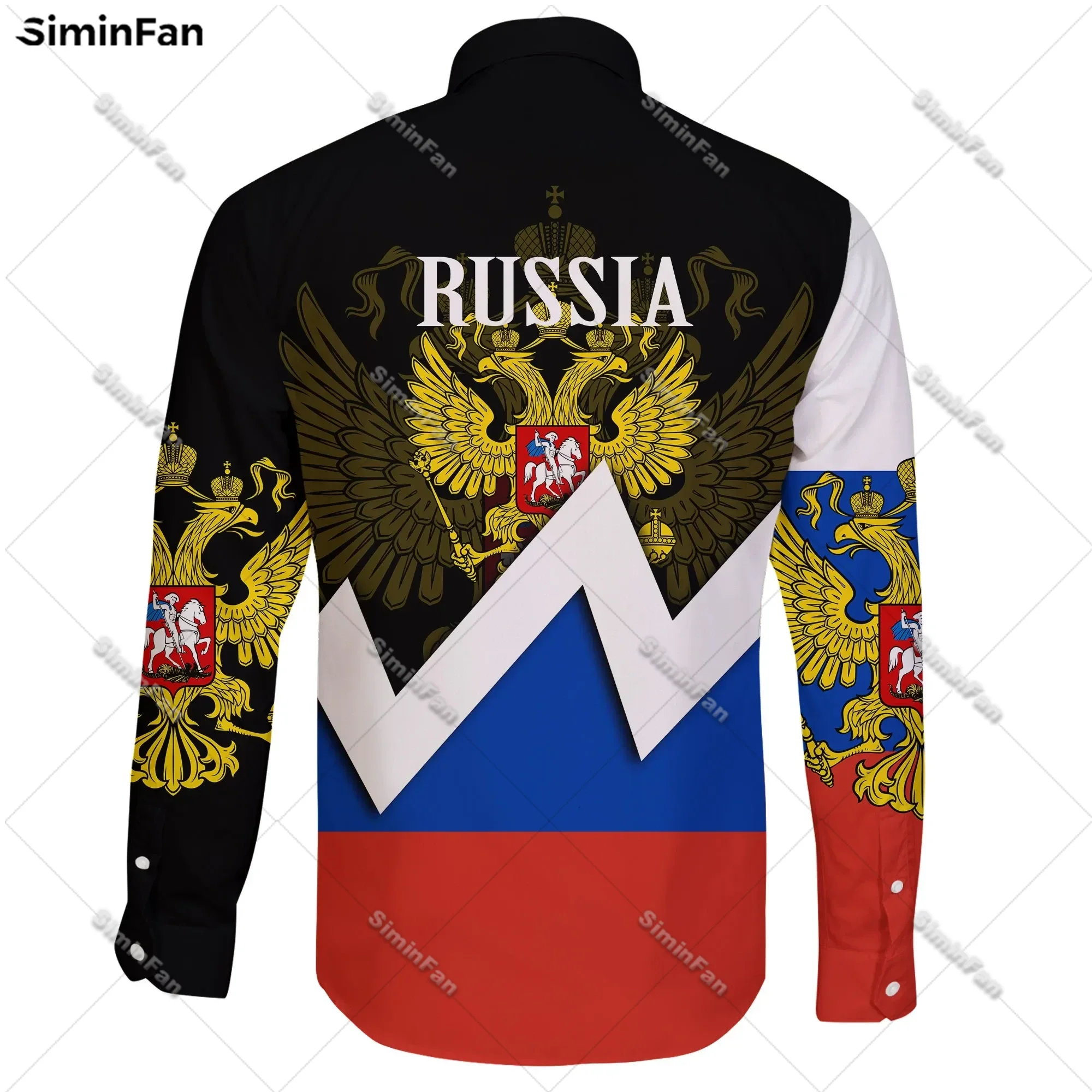 Russia Coat Of Arms 3D All Over Printed Men Long Sleeve Button Shirts Male Hawaii Lapel Top Female Blouse Spring Luxury Cloth