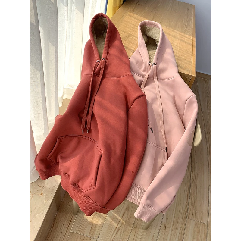 

Women's Hooded Hoodies Korean Style Chic Solid Color Loose Drawstring Sweatshirts Spring Autumn Fleece All-Matched Pullovers