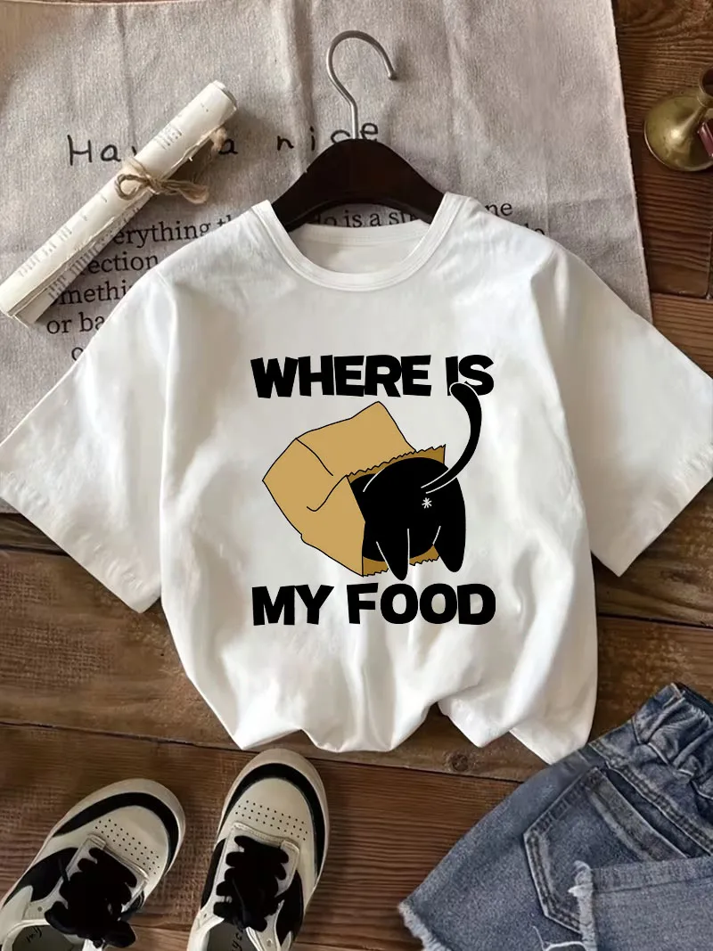 Kawaii Cat Design Casual Short Sleeved Crew Neck T-shirt Comic Tee Spring/summer Top Tee Graphic Shirt Woman Girls Unisex