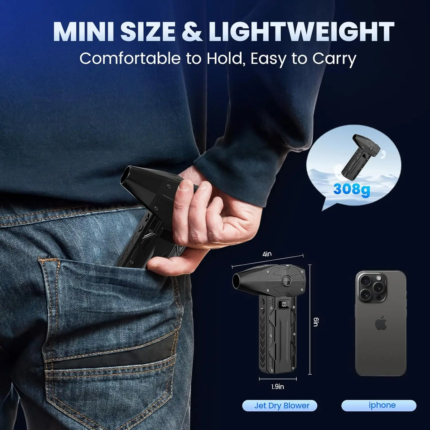 350000RPM Jet Dry Blower 4-Gear Adjustable Compressed Air Duster Portable Mini Jet Blower For Computer Keyboard Outdoor Car Home