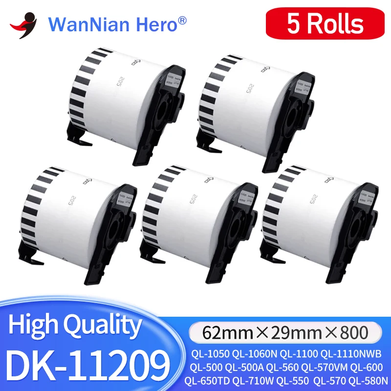 

5 Roll DK-11209 11209 Label Thermal Paper 62mm×29mm×800piece Continuous Length for Brother QL-550/570/580N/700/720NW/800/810W