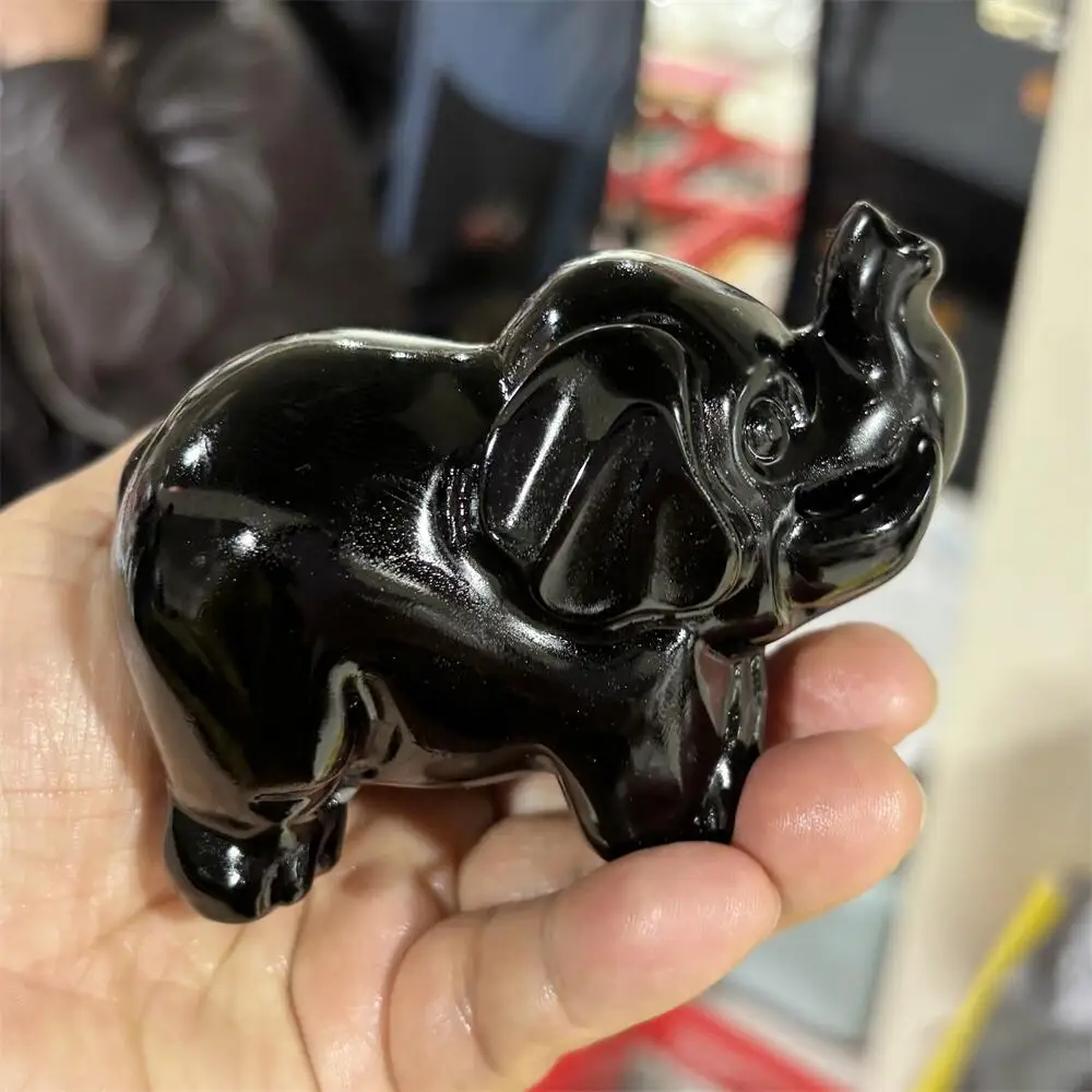 

1 шт. Черный обсидиан, резная фигурка слона, натуральный кварцевый целебный кристалл, декор для дома, уникальный подарок на день рождения, сувенир ручной работы