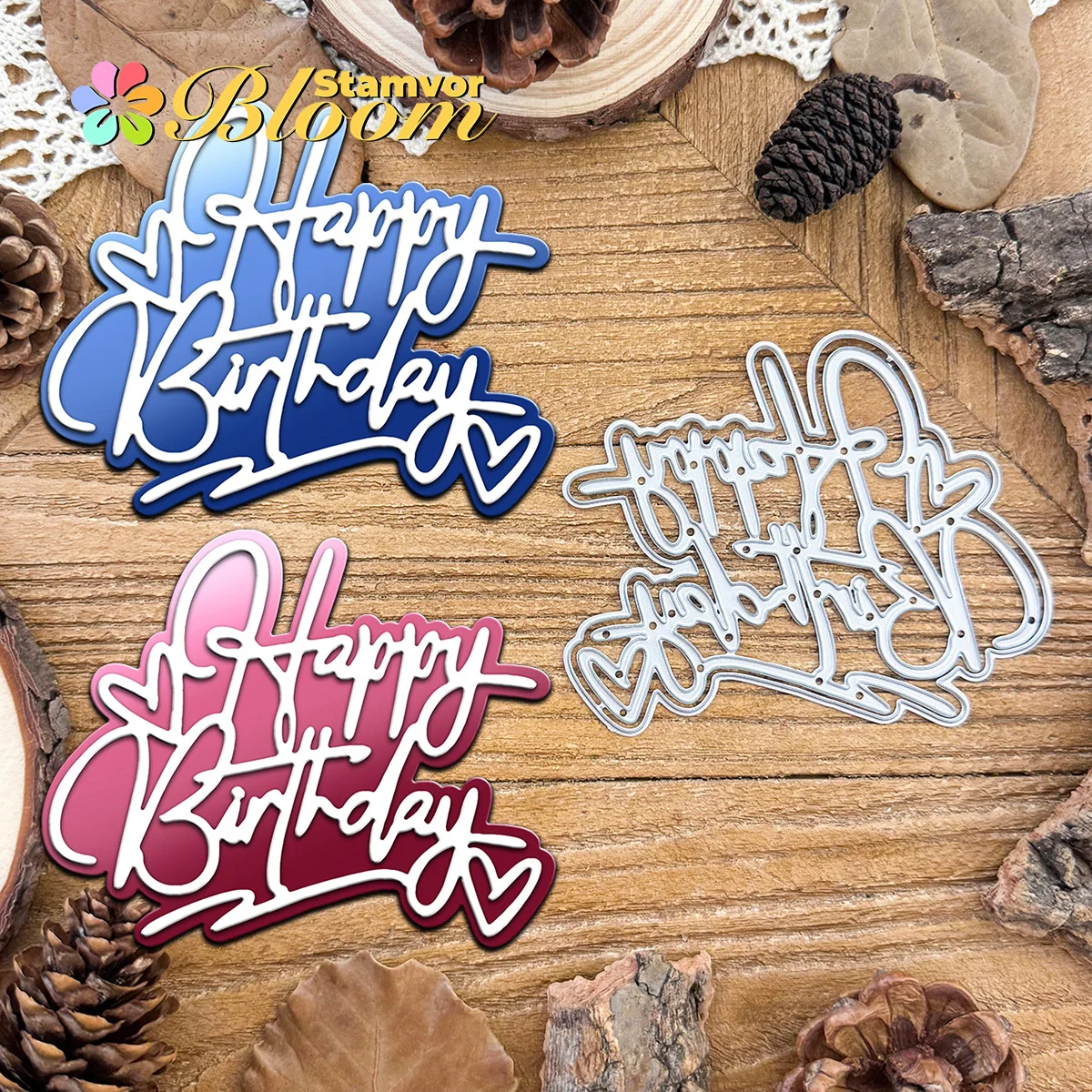 Original schöne Handschrift englische Wörter Titel HAPPY BIRTHDAY Metall-Stanzformen Scrapbooking dekorative Prägung