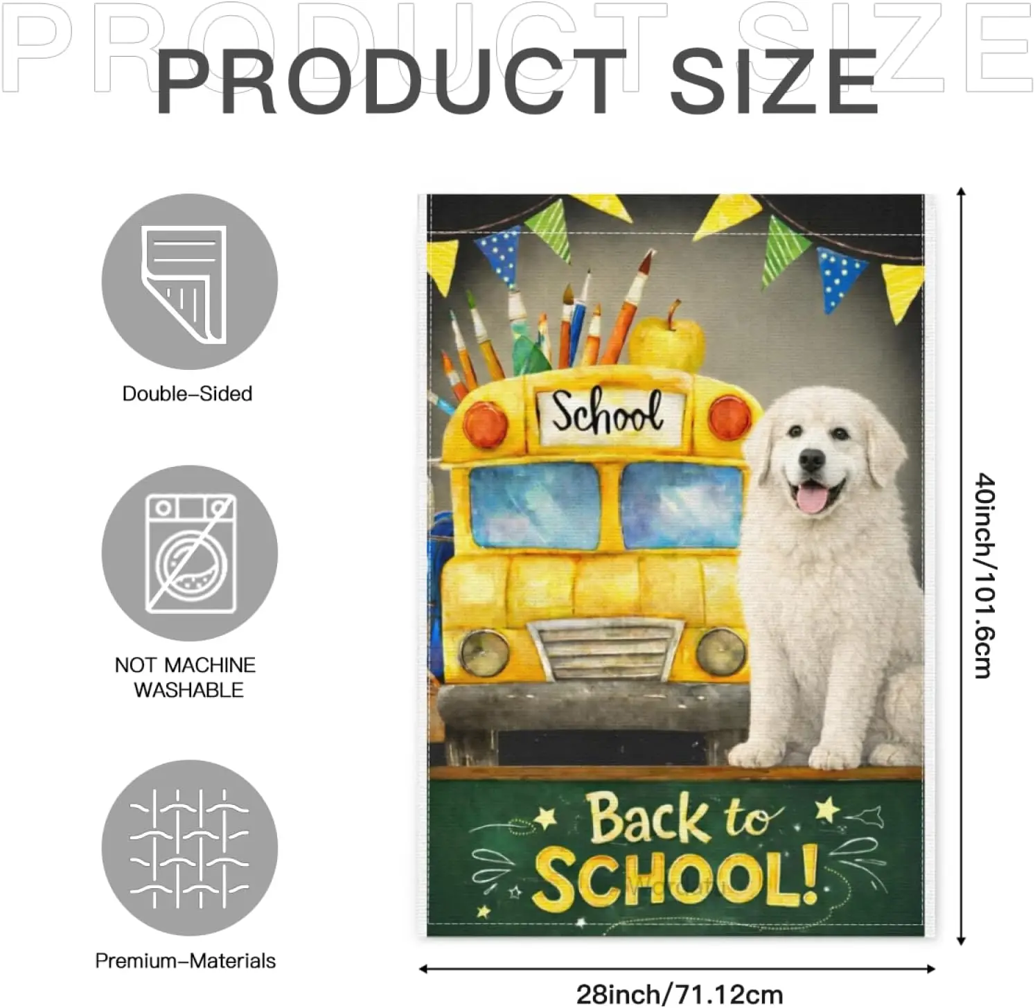 Back to School Garden Flag Great Pyrenees 28x40 Inch Double Sided Seasonal Yard Flag for Outside Decoration Small Seasonal D yyi