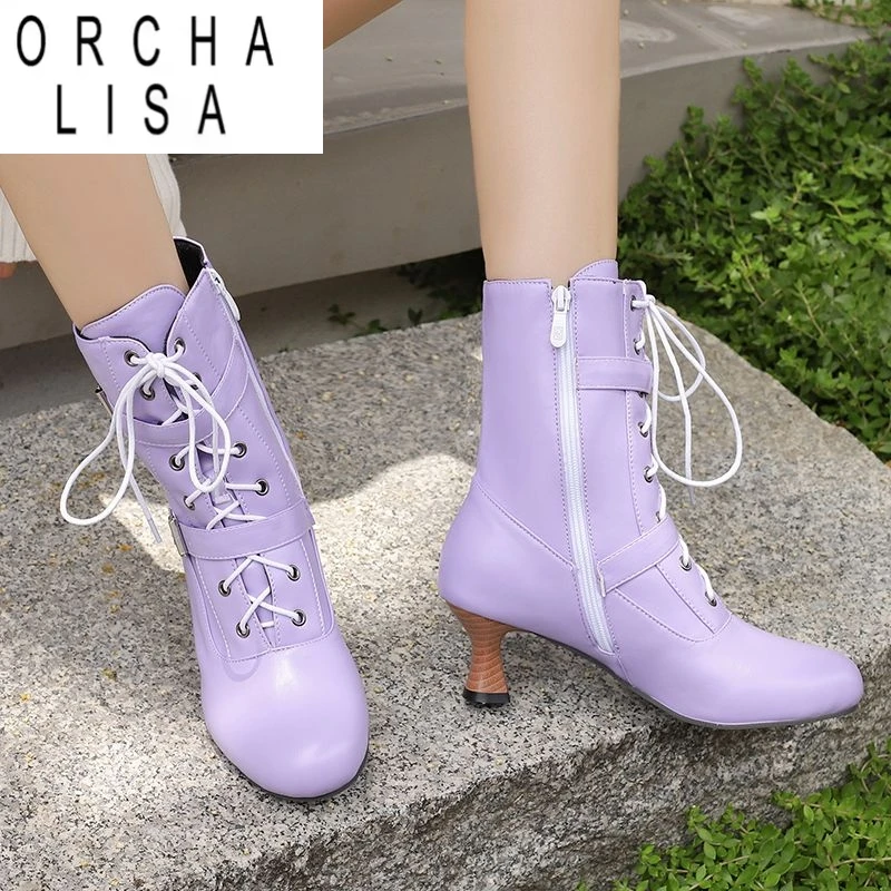

ORCHA LISA модные женские ботильоны с круглым носком на каблуке со шнуровкой, большой размер 49, 50, женские бота для свиданий
