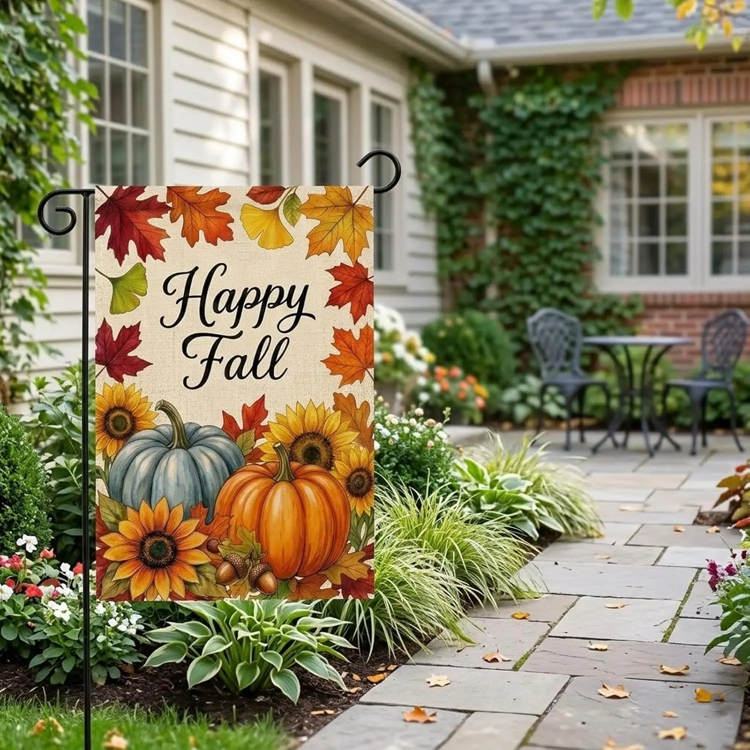 Happy Fall Garden Flag 12x18 Inch Double Sided Outside Autumn Pumpkin Maple Sunflower Seasonal Thanksgiving Holiday Outdoor  llp